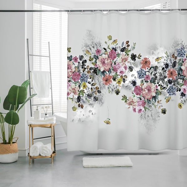 Tjock och hållbar duschdraperi i polyesterblandning, färgglad bohemisk boho blommig print, vacker och ljus