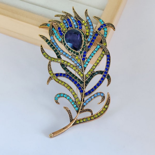 Exquisite Peacock Feather Enamel Pins Jewelry Gold-plated For Rhi