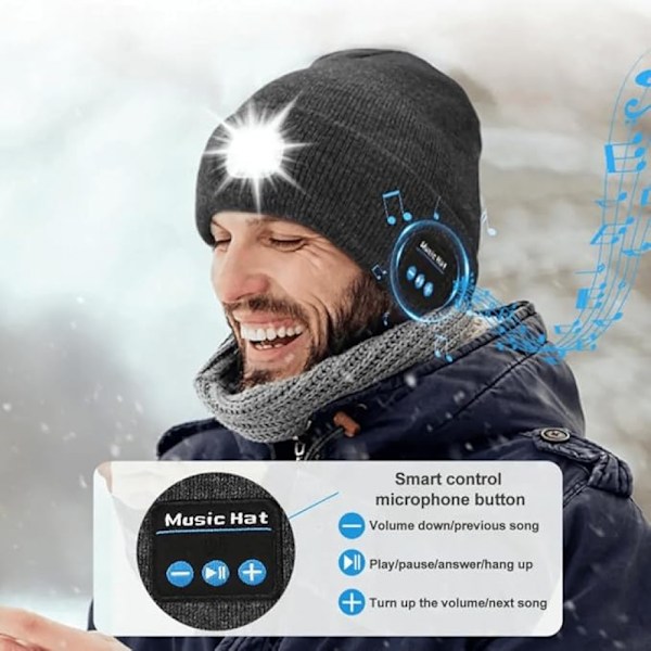 Unisex Beanie Hat med Lys & Trådløse Bluetooth-hovedtelefoner til Kvinder Mænd Far USB Rech Blue