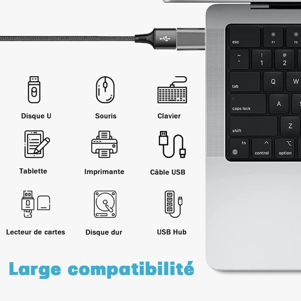2 kpl USB 3.1 - USB C -sovitinta, nopea tiedonsiirto, USB C -uros naaras, Thunderbolt 3 Type C t