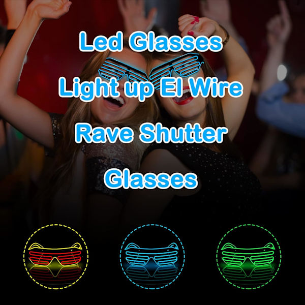 (Ice Blue) Shutter Shades Light Up Glasses, Futuristic LED Party Glasses, EL Wire Neon Light Glowing