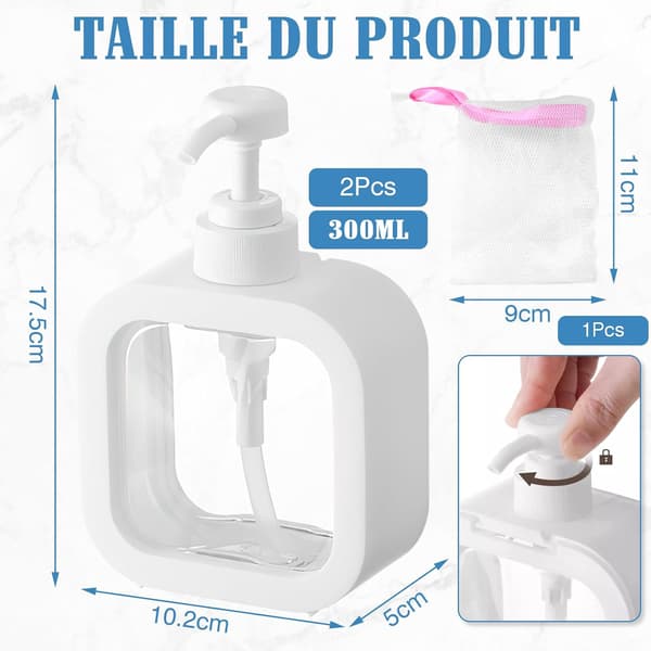 2-pak sæbedispenser, 300 ml tom pumpeflaske, flydende sæbedispenser, showergeldispenser, opvaskemiddeldispenser til bad, køkken