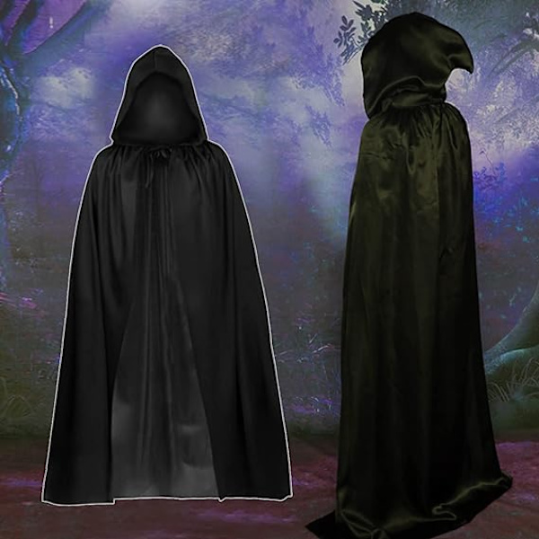 Musta huppuviitta Halloweeniin, noitapuku, cosplay-asuste