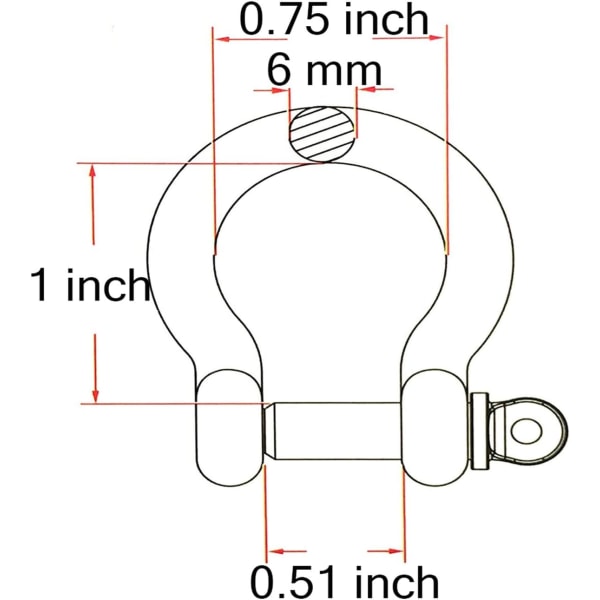 6 mm 1/4 tommers 304 rustfritt stål D-ring sjakler skruepinne