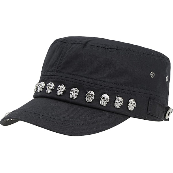 Unisex Skull/Skeleton Studded Punk-Army-Cap Cool Flat Cap