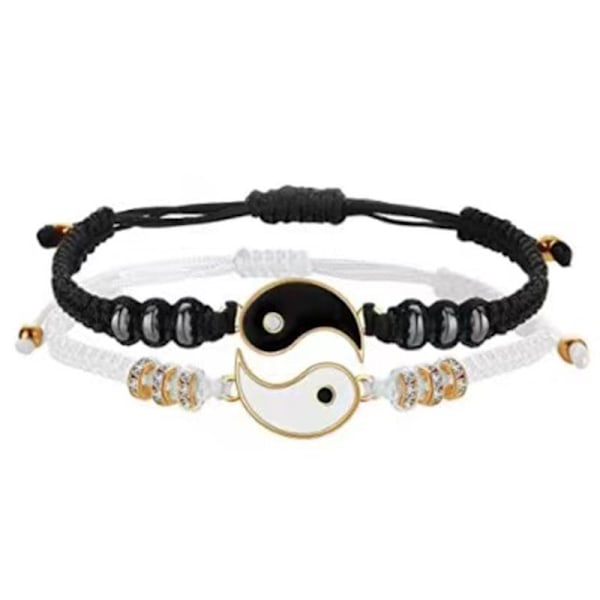 (Guld Tai Chi) Armband 2 st Matchande Yin Yang Justerbar Rep Armband Lämplig för Par Vänner