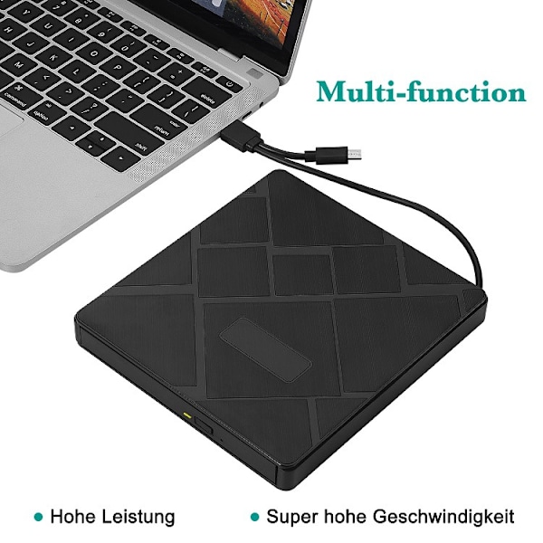 Ulkoinen CD/DVD-lukija ja -poltin, USB 3.0 ja Type-C, SD/TF-korttipaikalla ja 2 USB-portilla, 5 in 1, W-käyttöjärjestelmälle