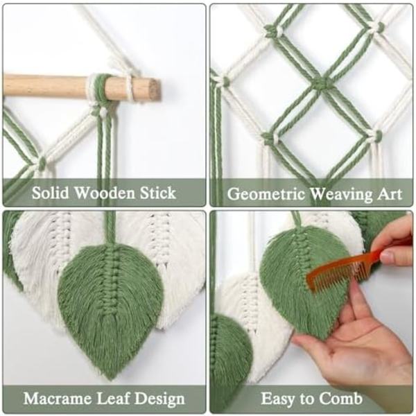 Makrameeseinävaate Boho Käsintehty Kudotut Lehdet Bohemian Chic Kotiseinän Koristelu Moderni Geometria Lehti Taide Tapestry Koriste
