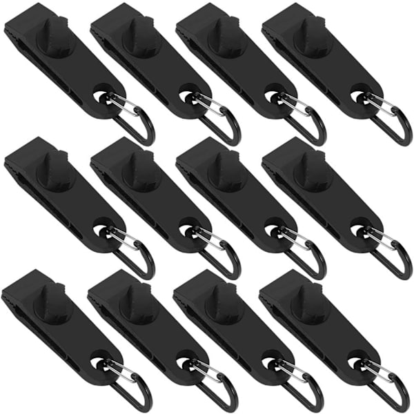 12-pack - Svarta D-formade markisclips - Vindtät tält, snäppklämma
