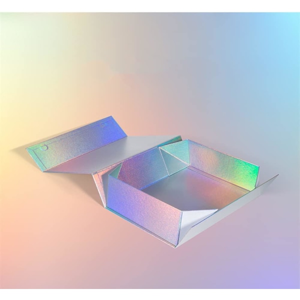 Magneettiset lahjarasiat kannella (1 kpl), 20x18x8 cm Isot lahjarasiat, holografinen hopea Ylellinen vahva