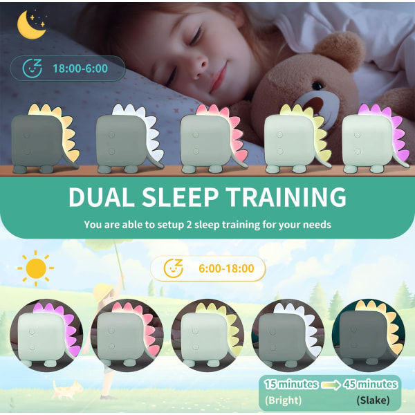 (Green)Cute Children's Alarm Clock, Multifunctional Adjustable Night Light Countdown Snooze Voice Co