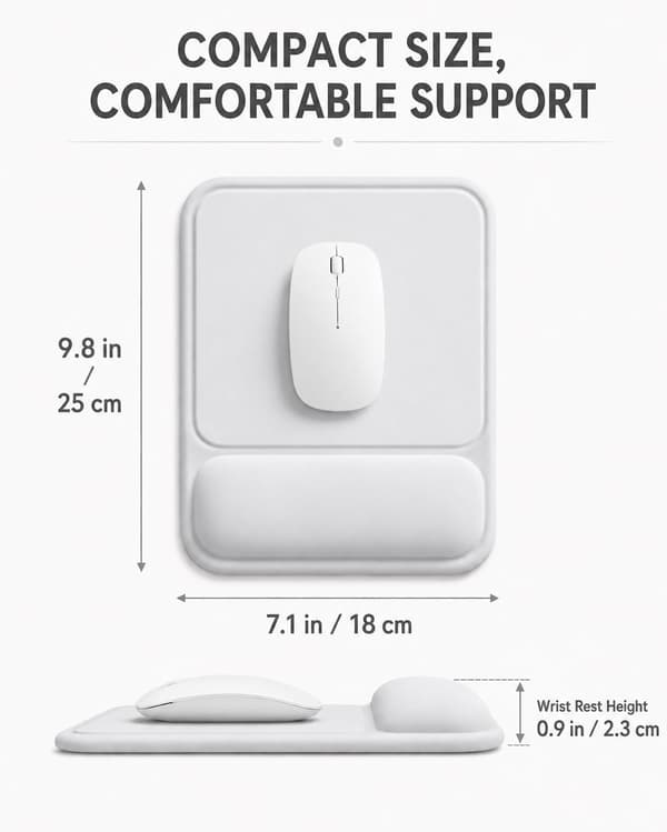 PC Ergonomisk Musematte med Gel Hul Håndleddsstøtte, Anti-trykk Design, Sklisikker Base, Komfort (Lys Grå)