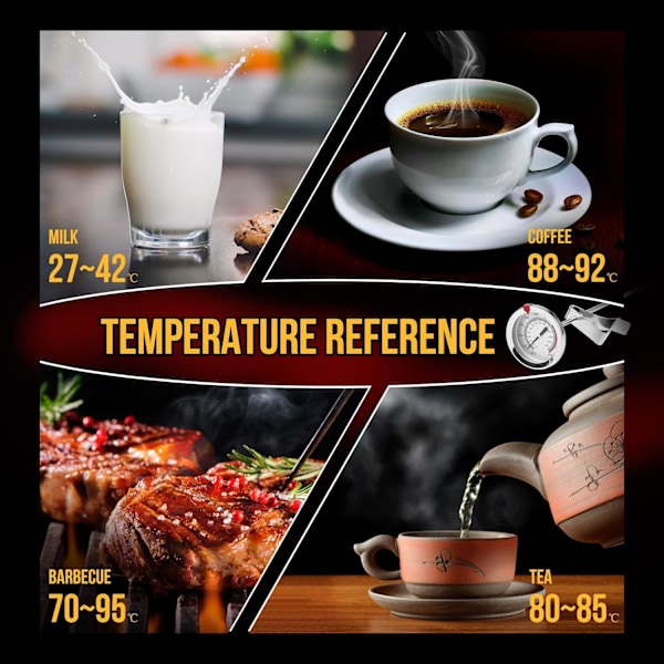 Kökstermometer 20cm Rostfritt Stål Friteringstermometer Matlagningstermometer med Klämma 20~280°C Kötttermometer Kaffetermometer för Kalkon, B