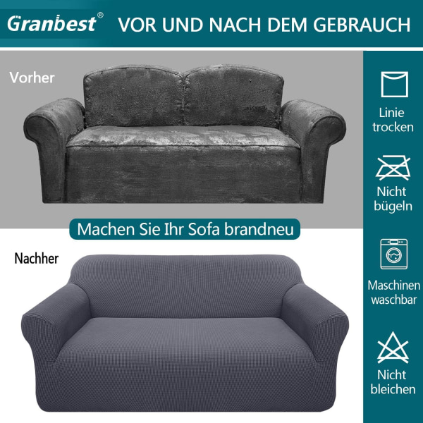 Harmaa 3-istuttava moderni sohvanpäällinen, Jacquard-kankaasta, joustava, sohvalle