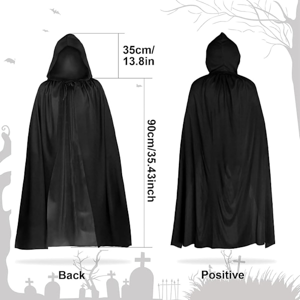 2 stk. hettekåpe, svart hettekåpe for Halloween, hekseutkledning, julekåpe Ki