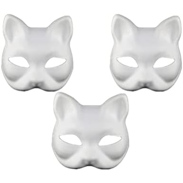 3 stk Therian-masker Hvite Kattemasker Blanke DIY Halloween-masker Dyrehalvmasker Maskerade Cosplay-fest
