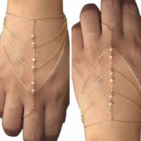Armbånd Guld Rhinestone Kæde Slave Armbånd Vintage Multilayer Tassel Armbånd Tilpasset Smykker 2pcs