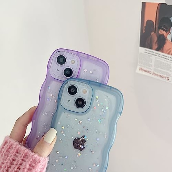 iPhone XR Cover 6,1 tommer Krøllet Bølge Kant Design Transparent Bling Glitter Stjerne Skinnende Cover Sød Klar Transparent Fuld Pro