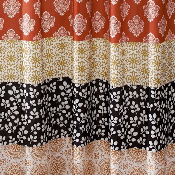 Boheme Stribet Bruseforhæng, 180x180cm, Turkis & Orange - Fortryllende og Dristig Farverigt Design Perfekt til Boho Bad