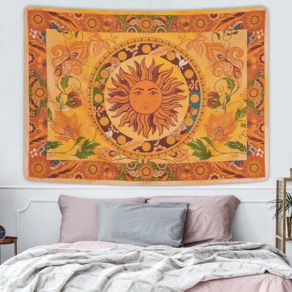 Gul brinnande sol gobeläng solrosor Boho gobeläng vintage vägg