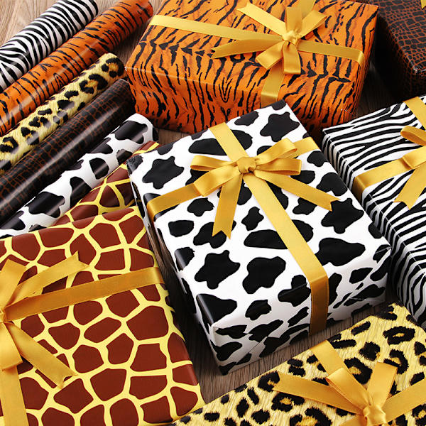 Presentpapper Leopard Ko Djurmönster Presentinslagning Fest