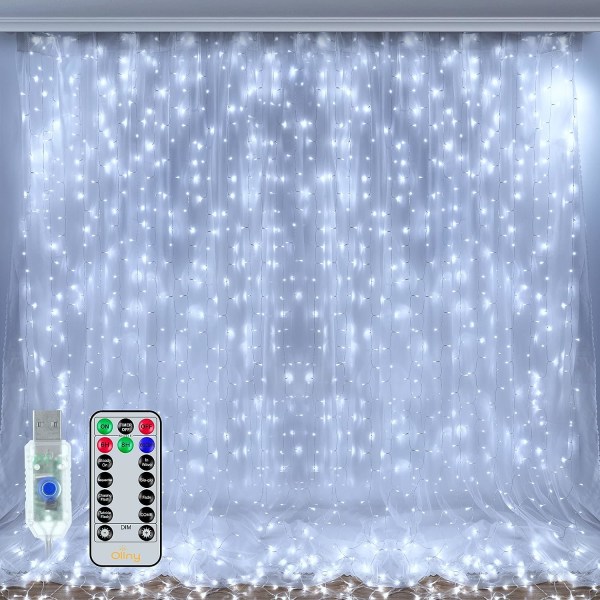 Christmas Curtain Lights Indoor - Cool White 300 LED 3m x 3m Christmas Window Lights USB Powered Wat