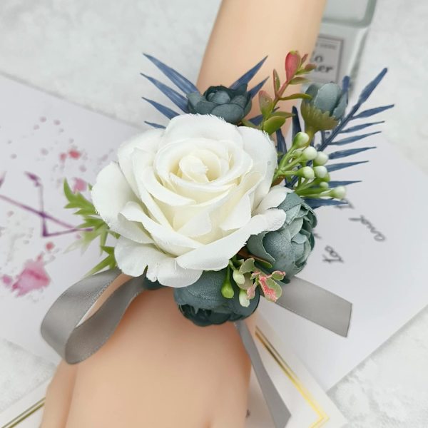 2 stk. Boutonniere håndledsbuket sæt, kunstig rose mænd kvinder corsage håndledsband boutonnier