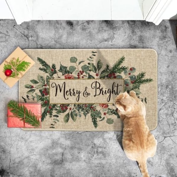 40x60cm Merry&Bright Eukalyptusblad Holly Juldörrmatta, Vinter Jul Heminredning Lågprofil Byt Matta Dörrmatta F