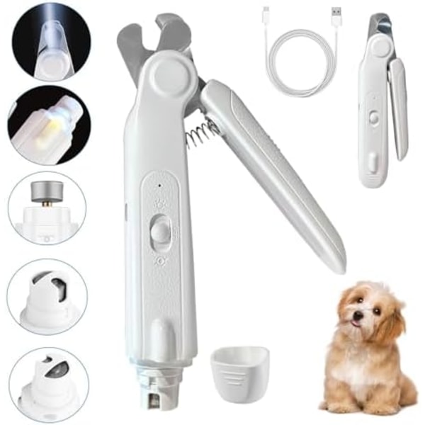 Hundekløftang & Hundekløftemaskine 2 i 1, Genopladelig Kattekløftang med LED-lys, Professionel Hundekløftang