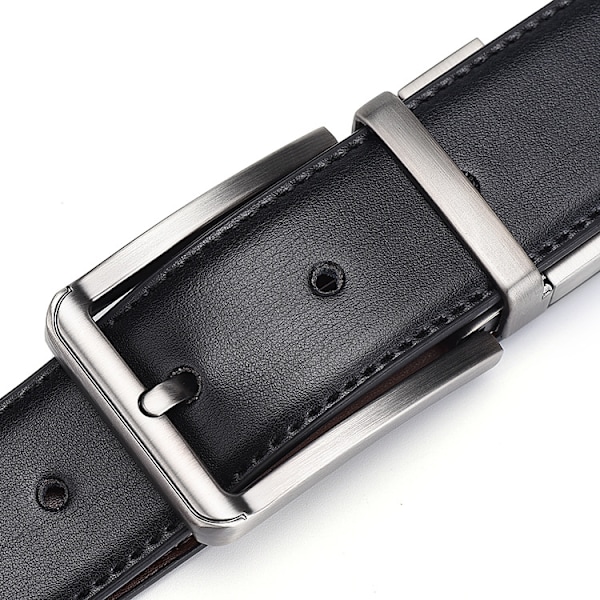 Reversibelt læderbælte til mænd (sort og brun), bælter til mænd med drejeligt spænde, perfekt til jakkesæt 125cm