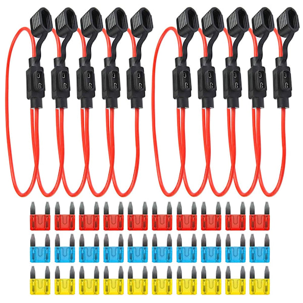 10 stk. 16AWG små vandtætte stikbare bladfuseholdere med ledning, 32V bladfuseholderholder, Ca