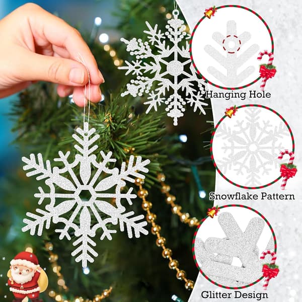 24 Julepynt Snøfnugg, Glitter Julepynt, Papirpynt, Vinter Julepynt, Hengende Snøfnugg med