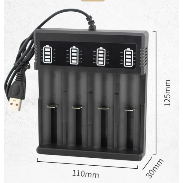 Universal LED-batterioplader 21700 batterioplader 4 rum til 22670 22650 21700 20650 18650