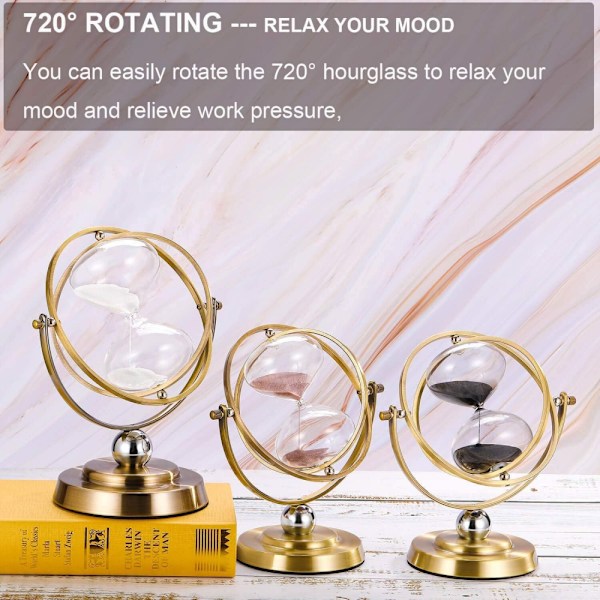 Mässing Timglas Timer 60 Minuter, Antik Roterande Klocka, Metall Sand Klocka 60 Min, Glas White Sand