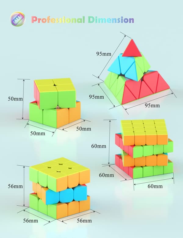 [4 Pakke] Speed ​​Cube Sæt, Speed ​​Cube 2X2 3X3 4X4 Pyramide