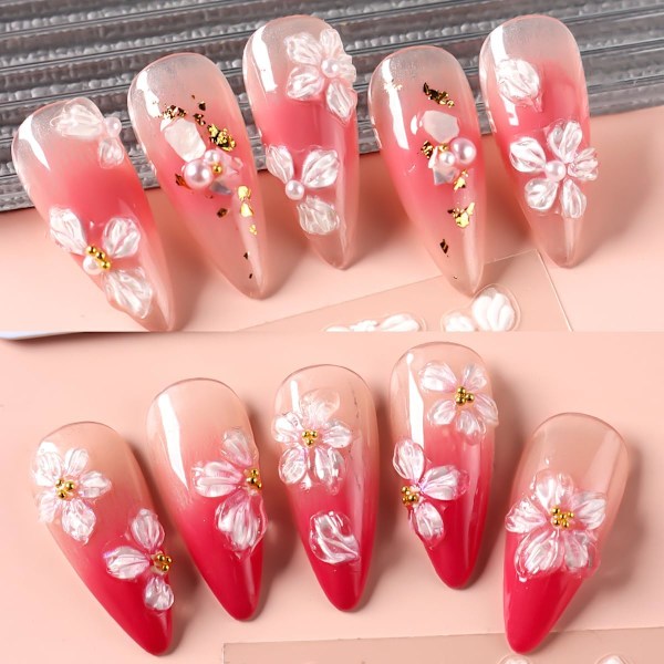 5D Präglade Blommor Nagelstickers för Nagelkonstdesign, 4 Ark Vår Körsbärsblom Blomblad Självhäftande Nageldekaler, Holografiska Sakura Folier