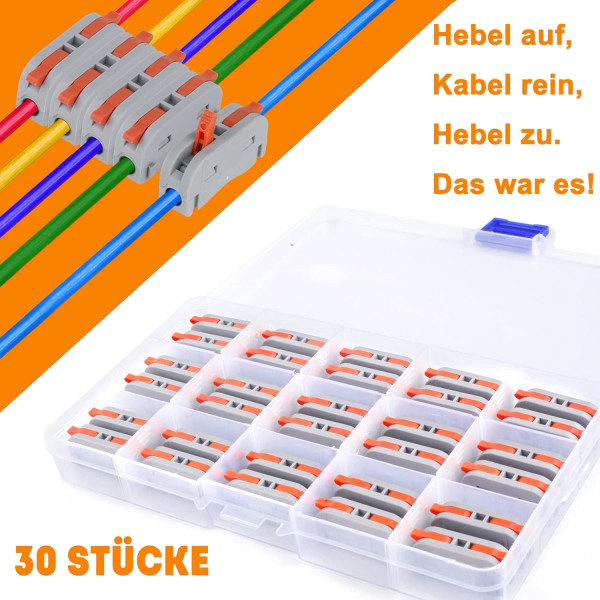 30 Pack Quick Connect-terminaler med håndtag, elektriske kabelklemmer, kabelsko, breakout-stik,