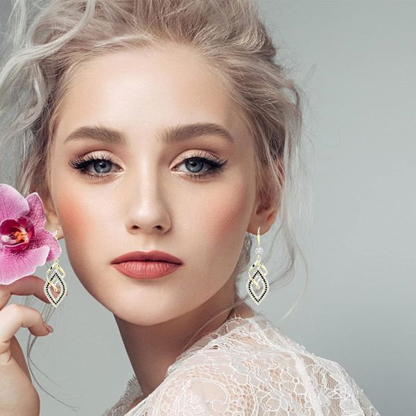 925 Sterling Silver Handgjorda Linjära Virveltråds Bohemiska Boho 14K Gulddiamanter Örhängen Hypoallergena Örhängen Mode