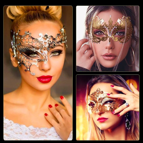 1 st Maskeradmask för Kvinnor Glänsande Strass Venetiansk Fest Bal Metallmask