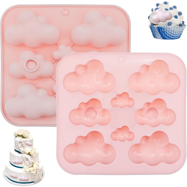 2 PACK Cute Cloud Silicone Molds, Tray, Cloud Shape Chocolate Molds Mold 3D Fondant Cake Food Jelly Drop Glue Mold Handm