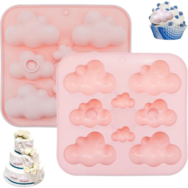 2 PAKK Søte Sky Silikonformer, Brett, Skyformet Sjokoladeformer Form 3D Fondant Kake Mat Gele Dropp Limform Håndm