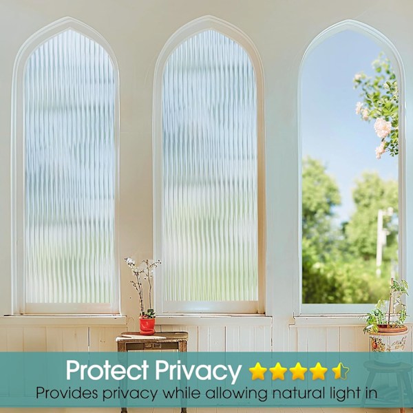 17,5x78,7 tommer Riflet Glas Vindue Privatlivsfilm 3D Dekorativ Riflet Vindue Klamrer
