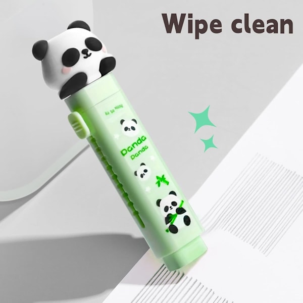 Suddgummin Cute Retraktila Suddgummin för Studenter med Utbytbara Gummiskärnor, Kawaii Panda Glidande Suddgummin, Glidande Pennsudd