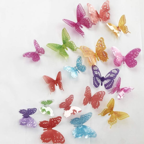 38 deler 3D fargerike krystall sommerfugl veggklistremerker med lim