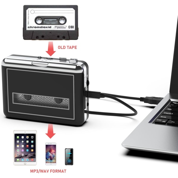 Kannettava USB stereokasettisoitin - Muunna kasetit MP3-muotoon