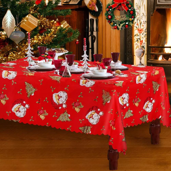 Christmas Tablecloth, Red Christmas Tablecloth Rectangular Festiv