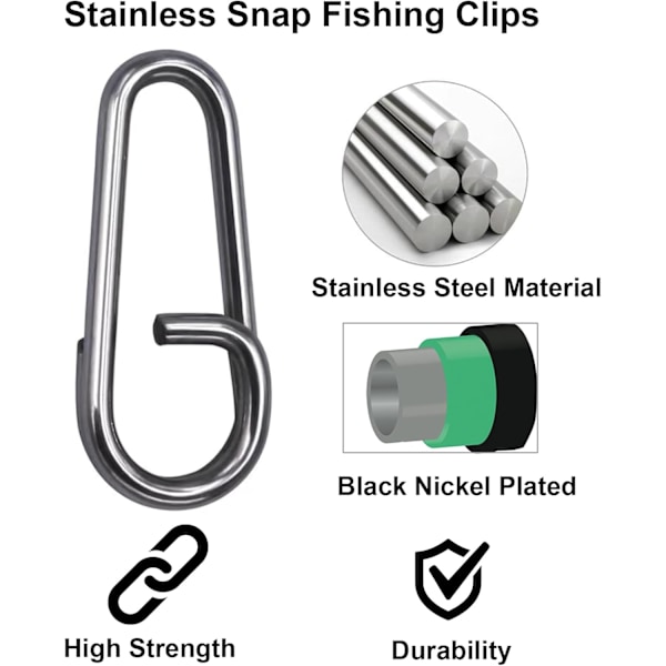 L 50st Vridbara Rostfria Fiskesnaps Sötvatten Höghållfast Snaps Lekande Saltvatten Snabbt Byte Fiskeklämmor Stål Svart Nickel Power 78lbs-153lbs