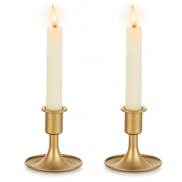 Guld Ljusstake Retro Guld Ljusstake, Set med 2 Metall Ljusstakar Bröllop Ljusstakar för Avsmalnande Ljus Perfekt för Mittpunkt Julfest