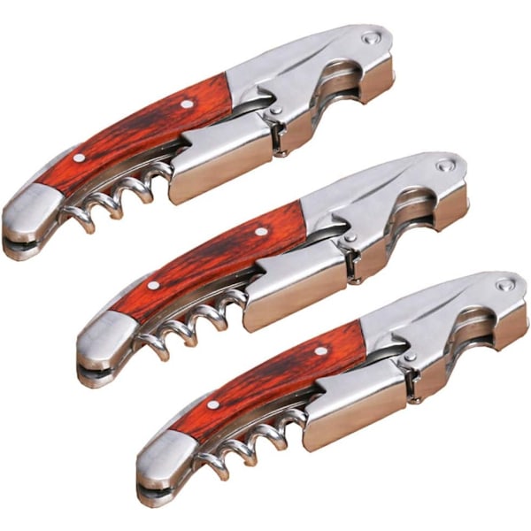 Lång Trä 3-pack Professionell Servitörskorkdragare Vinkorköppnare för Bartenders Set om 3, Med Långt Rosenträhandtag Rostfritt Stål