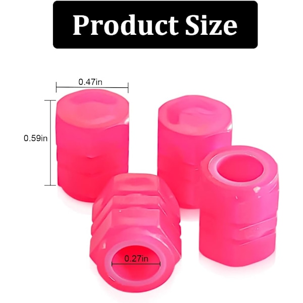 (Pink)Fluorescent Car Tire Valve Caps, 12 Pcs Luminous Car Tire Valve Caps with Luminous Cover, Univ